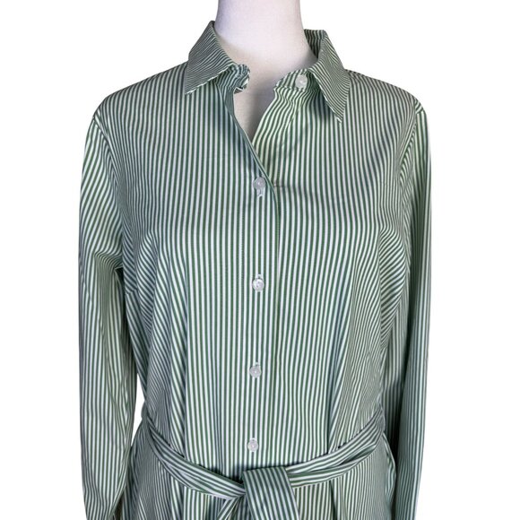J Jill Wearever Collection Green & White Striped Button-Up Shirt Dress Belt NWT - Picture 2 of 10